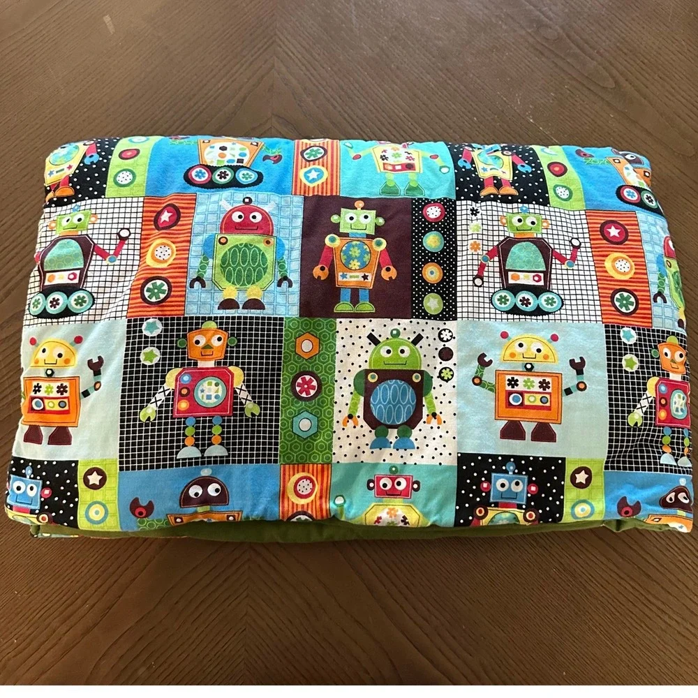 Handmade Robot Quilted Baby Blanket Colorful Nursery Stroller Quilt 40 x 28